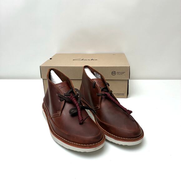 NIB Clarks Men\'s Bruno Top Chukka Brown Leather Boots - US10.5 D; EU44 main image 4